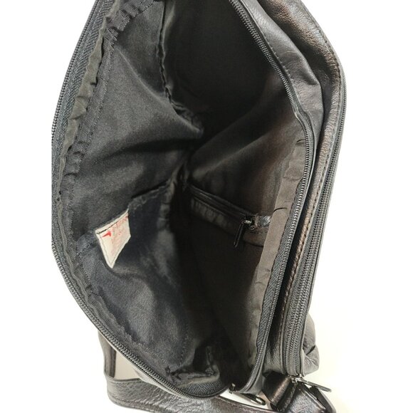 Ace Leather Goods Black Sling Bag Travel Shoulder USA Made 16x9x6 Vintage - Picture 8 of 9